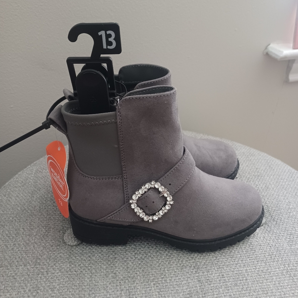 NEW Wonder Nation Grey Faux Suede Rhinestone Buckle Boots Sz 13